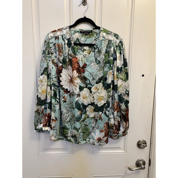 Anthropologie Tops - Anthropologie Pankaj & Nidhi embellished satin floral Top Blouse relaxed Large